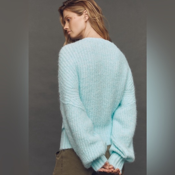 NWT! Anthropologie Blue The Blake Slouchy-Sleeve Crew-Neck Sweater by Pilcro 🪑 - Picture 3 of 7